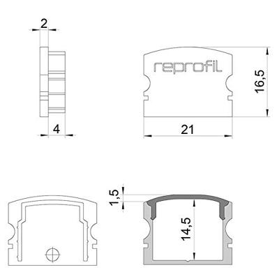 Deko Light 978572 F-AU-02-15 Eindkappen-set Kunststof (b x h x d) 6 x 16.50 x 21 mm 1 stuk(s)