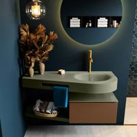 MONDIAZ RIVA 120cm badmeubel onderkast / planchet kleur Rust met 1 lade. Wastafel DULCET rechts 1 kraangat kleur Army. - thumbnail