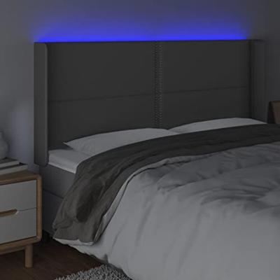 Hoofdbord LED 183x16x118/128 cm kunstleer grijs - thumbnail