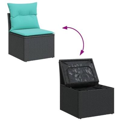 5-delige Loungeset met kussens poly rattan zwart