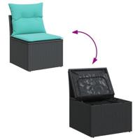 5-delige Loungeset met kussens poly rattan zwart - thumbnail