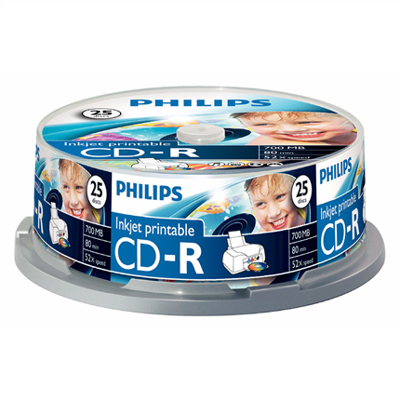 Philips CD-R blanco bedrukbaar (700 MB Data/80 minuten, 52x High Speed opname, 25 spindel)