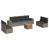 9-delige Loungeset met kussens poly rattan grijs - thumbnail