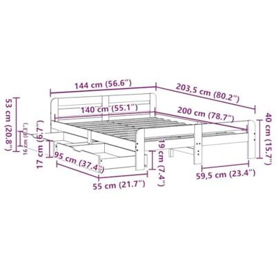Bedframe zonder matras massief grenenhout wit 140x200 cm