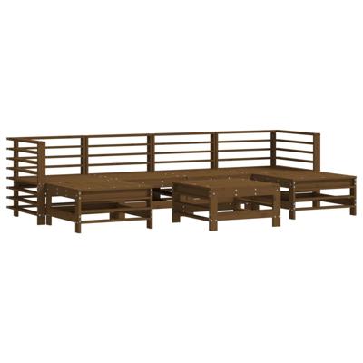 7-delige Loungeset met kussens massief hout honingbruin