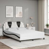 Bed met matras kunstleer wit en zwart 140x200 cm - thumbnail