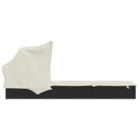 Ligbed met inklapbaar dak 213x63x97 cm poly rattan zwart - thumbnail