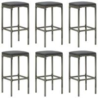 Barkrukken 6 st met kussens poly rattan grijs - thumbnail