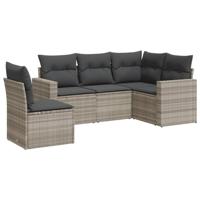 5-delige Loungeset met kussens poly rattan lichtgrijs - thumbnail