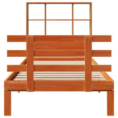 Bed met boekenkast zonder matras grenenhout wasbruin 75x190 cm