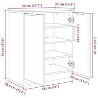 Schoenenkast met plank Zwart Eiken 59 x 35 x 70 cm Bewerkt hout - thumbnail