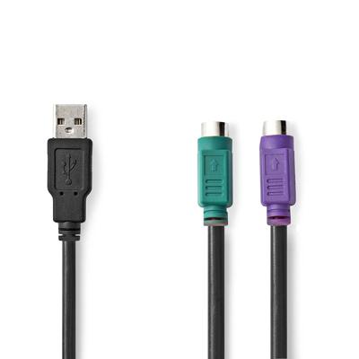 USB - PS/2-Adapterkabel | USB-A Male - 2x PS/2 Female | 0,3 m | Zwart