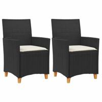 Tuinstoelen 2 st met kussens poly rattan en massief hout zwart - thumbnail