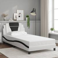 Bedframe met hoofdbord kunstleer zwart en wit 100x200 cm - thumbnail