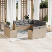 11-delige Loungeset met kussens poly rattan gemengd beige - thumbnail
