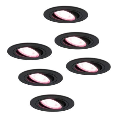 Set van 6 Miro smart inbouwspots - Wifi + Bluetooth - RGBWW - GU10 - Kantelbaar - Google Home, Amazon Alexa en Siri - IP20 voor binnen - Zwart - Plafondspots Set van 6 Miro smart inbouwspots - Wifi + Bluetooth - RGBWW - GU10 - Kantelbaar - Google Home, Amazon Alexa en Siri - IP20 voor binnen - Zwart - Plafondspots
