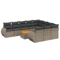 11-delige Loungeset met kussens poly rattan grijs - thumbnail