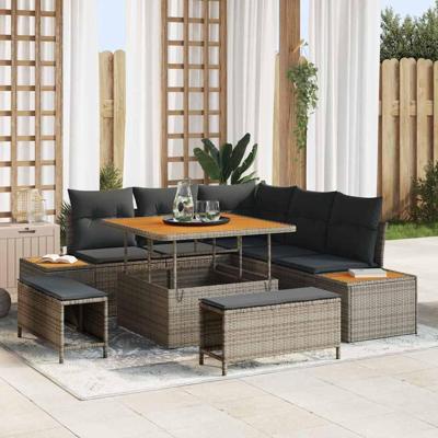 Tuinbankenset 8 pcs Grijs poly rattan