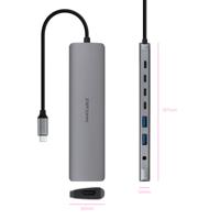 NANOCABLE 10.16.4608 8-in-1 USB-C Hub, USB-C 3.1 naar 2 x USB-A 3.0 + 3x USB-C 3.0 + USB-C PD + HDMI 4K @ 60Hz + Audio Jack 3.5, Aluminium, Grijs, 18 cm - thumbnail