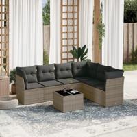 7-delige Loungeset met kussens poly rattan grijs - thumbnail
