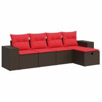 5-delige Loungeset met kussens poly rattan bruin - thumbnail