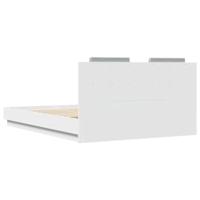 Bedframe met hoofdbord bewerkt hout wit 140x200 cm - thumbnail