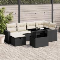 7-delige Loungeset met kussens poly rattan zwart - thumbnail