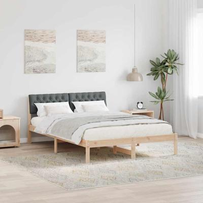 Bedframe Bruin en donkergrijs 140 x 190 cm Massief grenenhout Bedframe Bruin en donkergrijs 140 x 190 cm Massief grenenhout