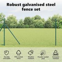 VidaXL Hek met paal groen 1,2 x 10 m staal en pvc - thumbnail