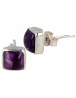 Zilveren Oorstekers Amethist Vierkant - 925 Sterling - thumbnail
