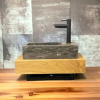 Fonteinplank Casajoy Bold 50x25x10 cm Eiken Met Waskom 40x22 cm Natuursteen Rechthoek - thumbnail