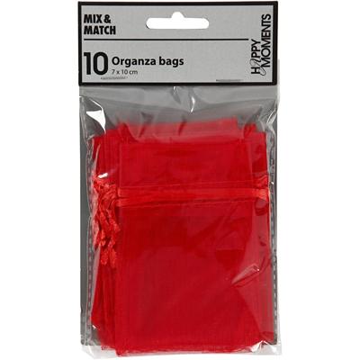 Creativ Company Organza zakjes, afm 7x10 cm, rood, 10 stuk/ 1 doos
