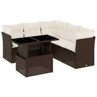 6-delige Loungeset met kussens poly rattan bruin - thumbnail