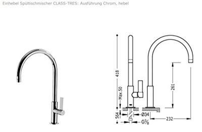 Keukenkraan Tres Top | Opbouw | 360° Draaibaar | Mengkraan | 1-hendel | Rond | Chroom