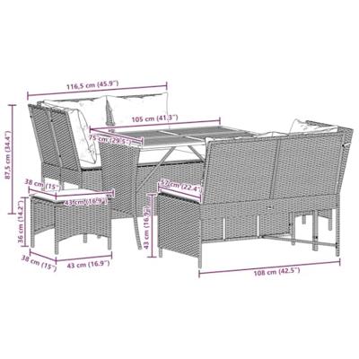 5-delige Loungeset met kussens poly rattan grijs