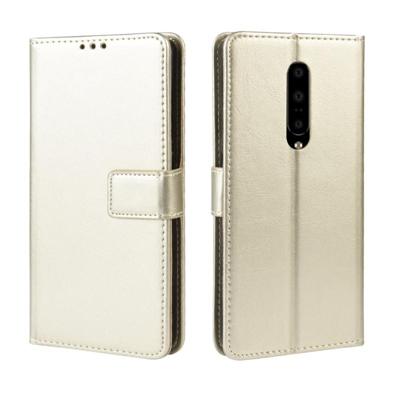 Retro Crazy Horse textuur horizontale Flip lederen case voor OnePlus 7 Pro met houder & kaartsleuven & fotolijstjes (goud)