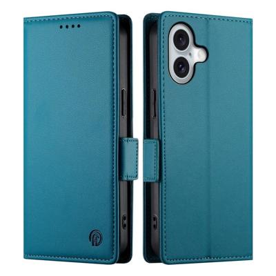 Lunso iPhone 17 hoesje - PU leren Bookcase met ruimte voor pasjes - Blauw