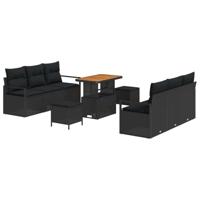 Tuinbankenset met kussen 9 pcs Zwart poly rattan - thumbnail