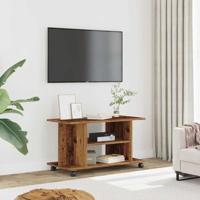 Tv-meubel met wieltjes 80x40x45 cm bewerkt hout oud houtkleurig - thumbnail