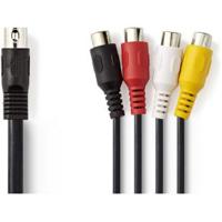 DIN-Audiokabel | DIN 5-Pins Male - 4x RCA Female | 0,2 m | Zwart - thumbnail