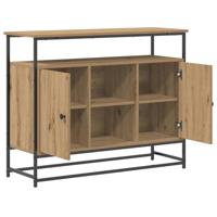 Dressoir artisanaal eikenkleurig 100 x 35 x 80 cm Bewerkt hout - thumbnail