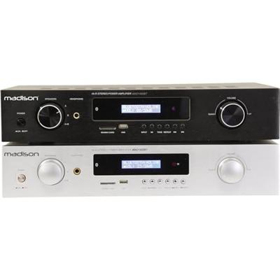 Madison - MAD1400BT-BK - HI-FI Stereo Versterker 2 x 100W RMS met Bluetooth, USB, SD en FM - Zwart Aluminium