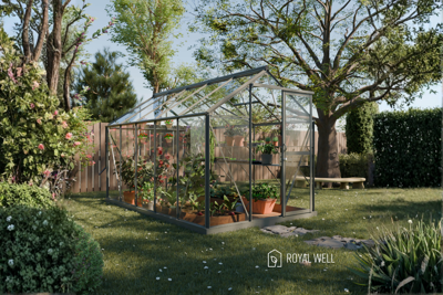 Royal Well Mary III aluminium tuinkas 212x360 cm groengrijs- - Veiligheidsglas- Royal Well