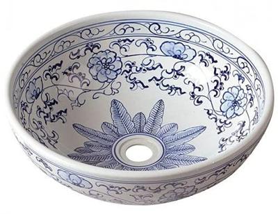 Waskom Sapho Priori Rond 42x15 cm Keramiek Bloemenpatroon Blauw / Wit - thumbnail