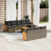 11-delige Loungeset met kussens poly rattan grijs - thumbnail