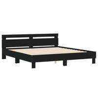 Bedframe met hoofdeinde bewerkt hout zwart 200x200 cm - thumbnail