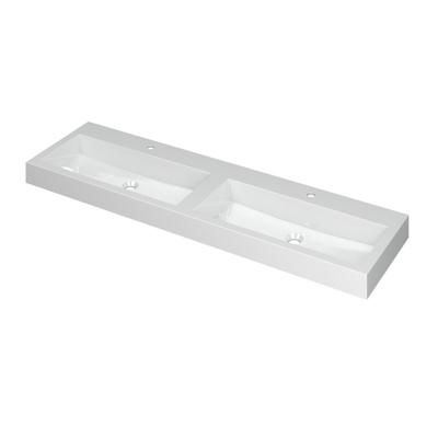 INK Momento Wastafel Polystone Dubbel met 2 Kraangaten - 1600x450x90 mm - Glans Wit