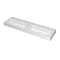 INK Momento Wastafel Polystone Dubbel met 2 Kraangaten - 1600x450x90 mm - Glans Wit - thumbnail