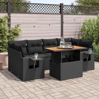 7-delige Loungeset met kussens poly rattan zwart - thumbnail
