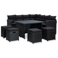 vidaXL 6-delige Loungeset met kussens poly rattan zwart - thumbnail
